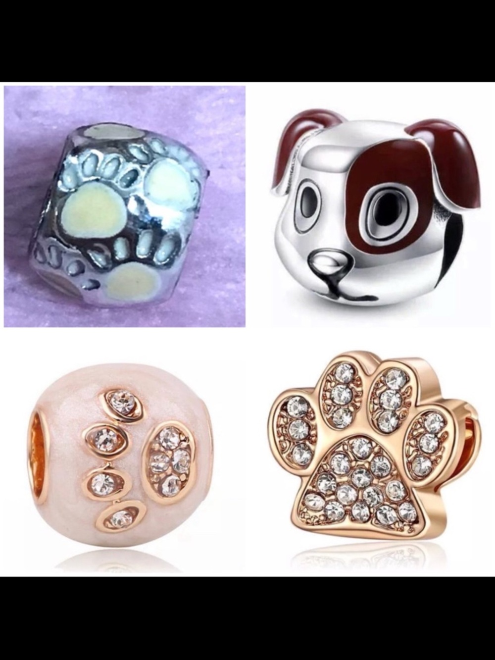 4 Bull Terrier Dog, Dog Footprint, Paw Print Spacer Charm Bundle Set/Not Pandora